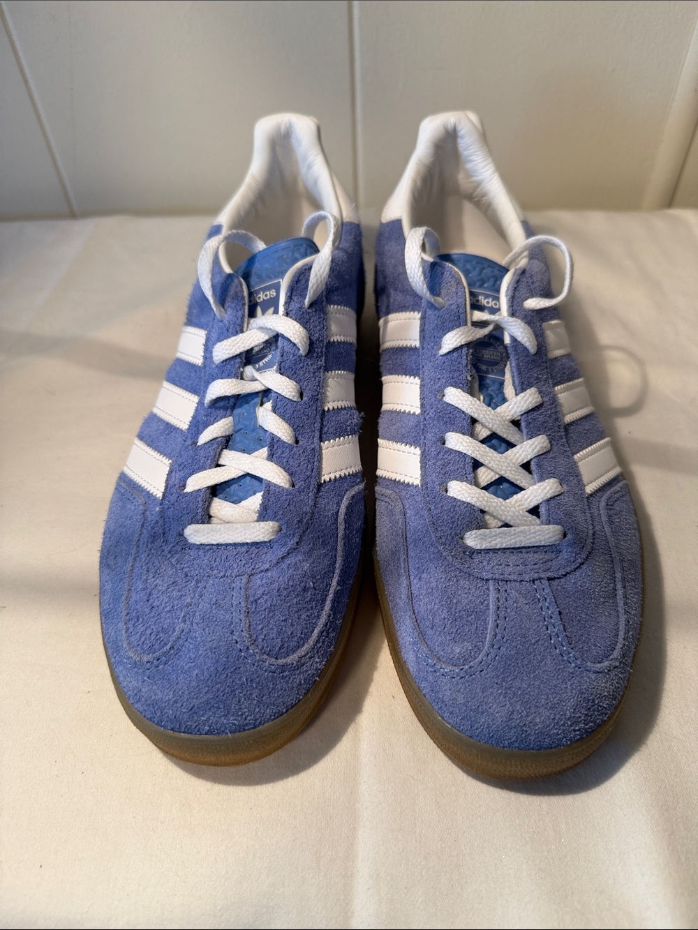 Adidas Woman’s Gazelle Blue Suede Sneakers with White Stripes